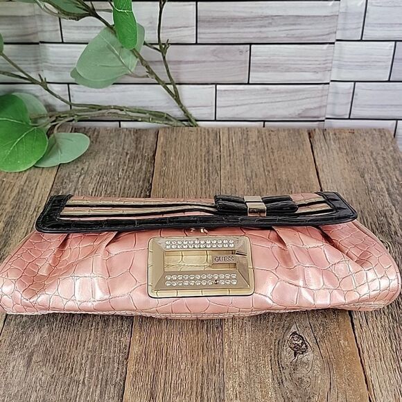 Guess vintage 90s satin boudour mini clutch bag in faux crocodile leather - Picture 4 of 15